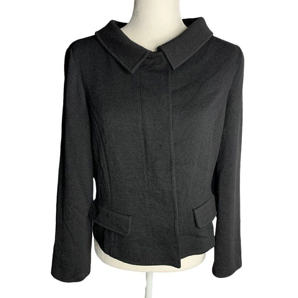 St John Caviar Santana Knit Blazer Jacket 10 Black Snap Front